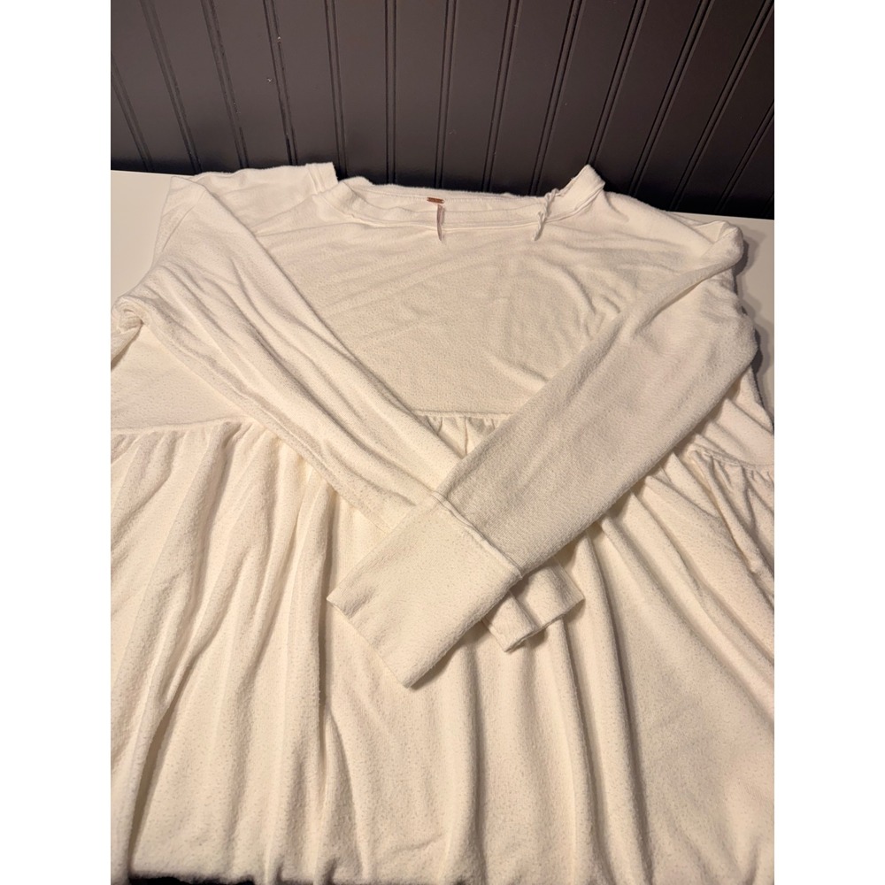 Free People Cream Babydoll Knit Top Long Sleeve Oversized Empire Waist Large